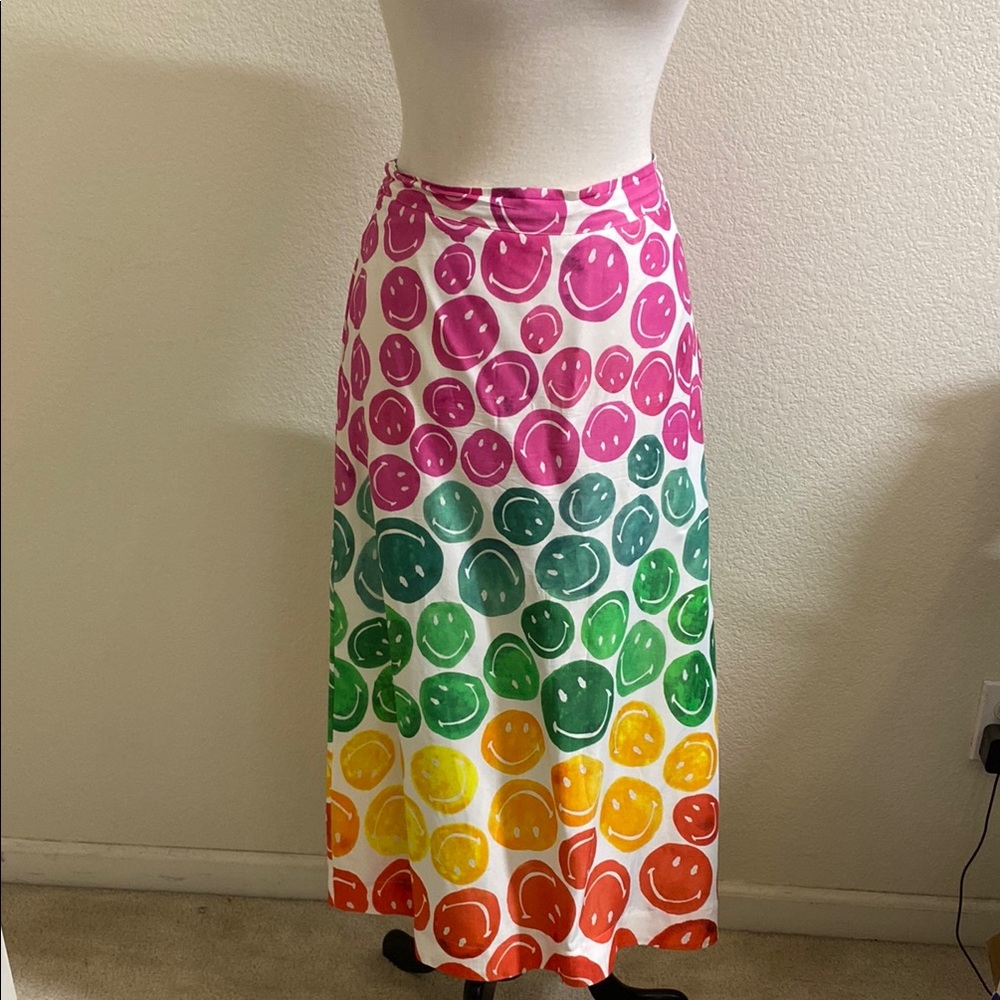 FARM Rio Rainbow Smiley Maxi Skirt in Pink, Green, Yellow, Orange